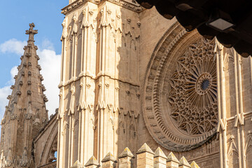 Palma de Mallorca, Spain. Detail of the Portal Mayor facade of the Gothic Cathedral of Santa Maria