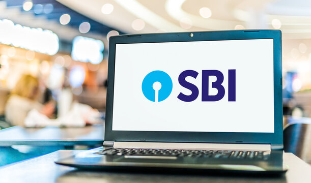 Laptop computer displaying logo of State Bank of India