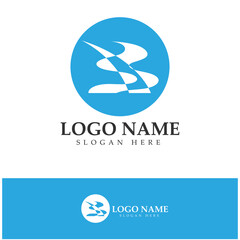 River mountain sun Logo vector icon illustration design template