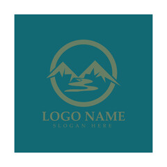 River mountain sun Logo vector icon illustration design template