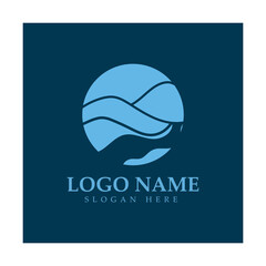 River mountain sun Logo vector icon illustration design template