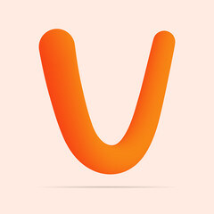 V letter made of shinny orange color design. Vector isolated font for bright logo, poster, headline, etc.
