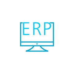 ERP, Enterprise Resource Planning icon in computer screen isolated on white background