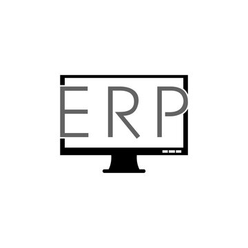 ERP, Enterprise Resource Planning icon in computer screen isolated on white background
