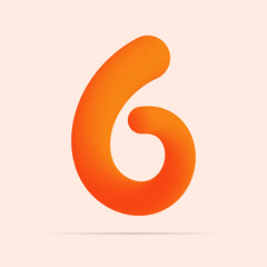 6 number made of shinny orange color design. Vector isolated font for bright logo, poster, headline, etc.