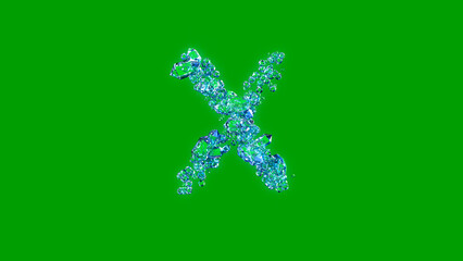pretty blue transparent brilliants font - letter X, isolated - object 3D illustration
