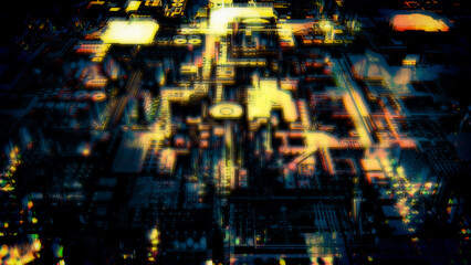 Yellow grunge lighting cyber punk futuristic digital backdrop - abstract 3D rendering