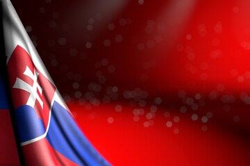 pretty image of Slovakia flag hanging in corner on red with bokeh and free space for content - any feast flag 3d illustration..