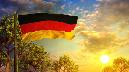 waving flag of Germany at sundown for day of the flag - abstract 3D illustration