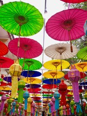 Fototapeta na wymiar Colorful umbrella Thai Lanna.