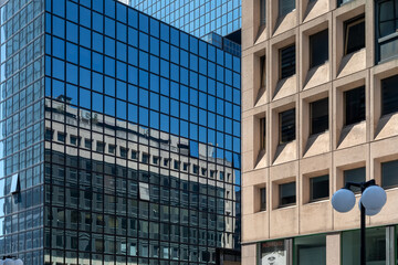 Naples business center, modern architecture. Modern buildings and skyscrapers with mirrored facades...