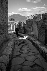 A beautiful typical cobbled street in the ancient city of Pompeii, Italy