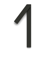 Number 1 made of several black simple geometric shapes lying on top of each other with 3D effect and shadows on white background, 3d rendering