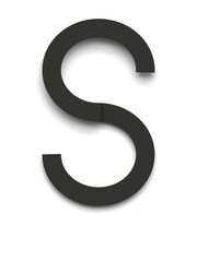 Fototapeta premium Letter S made of several black simple geometric shapes lying on top of each other with 3D effect and shadows on white background, 3d rendering