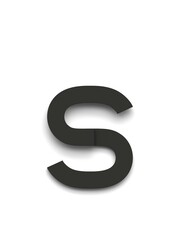 Small letter s made of several black simple geometric shapes lying on top of each other with 3D effect and shadows on white background, 3d rendering
