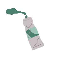 Acrylic colour. Squeezed tube of acryl paint, dye. Used wrinkled pack of color for drawing, painting. Flat illustration isolated on white background