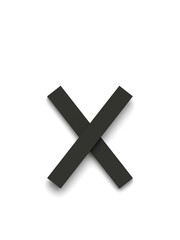 Obraz premium Small letter x made of several black simple geometric shapes lying on top of each other with 3D effect and shadows on white background, 3d rendering