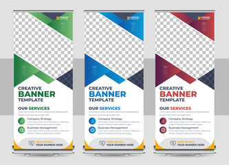Modern Exhibition Advertising Trend Business Roll Up Banner Stand Poster Brochure flat design template.