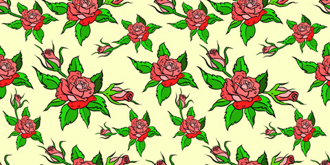 seamless pattern with red roses vector for fabric illustration card decoration