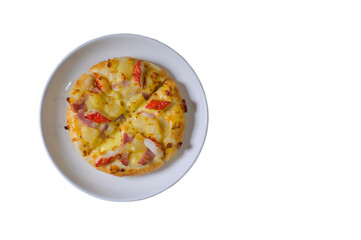 pizza top view on white background