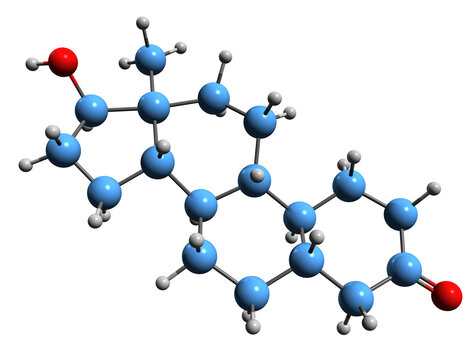 3D image of Dihydronandrolone skeletal formula - molecular chemical structure of anabolic&ndash;androgenic steroid isolated on white background
