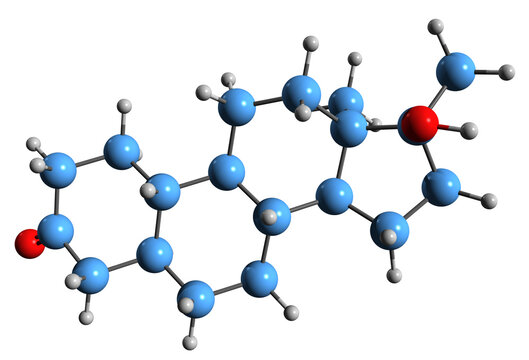  3D image of Dihydronormethandrone skeletal formula - molecular chemical structure of DHNMT isolated on white background


