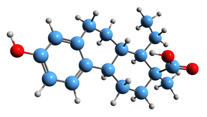  3D image of Doisynolic acid skeletal formula - molecular chemical structure of  synthetic  nonsteroidal  estrogen isolated on white background
 - obrazy, fototapety, plakaty