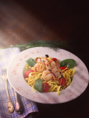 delicious and healthy prawns served with noodles