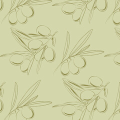 Olive branch seamless pattern texture tree green fruit retro leaves