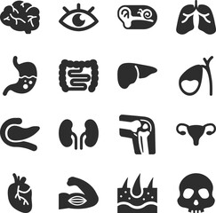 Human organs icons set. Internal organs. Anatomy. Monochrome black and white icon.