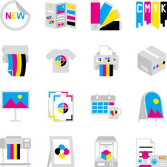 Printing, polygraphy icon set. Various print products. Simple icons - obrazy, fototapety, plakaty