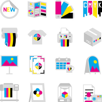 Printing, Polygraphy Icon Set. Various Print Products. Simple Icons