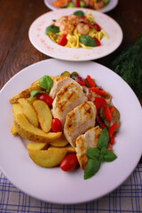 Delicious dinner set - poultry with potatoes and vegetables