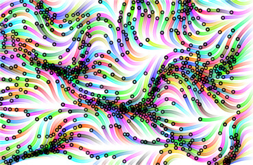 Flowing multicolored particles on white background. Illustration.