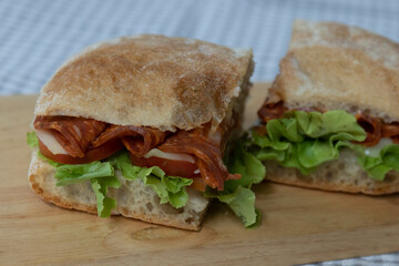 Traditional Italian Bread, Ciabatta with Pepperoni Ham