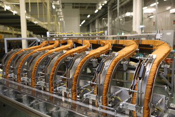A lot of cookies on the production line. The flow of sweets before packaging. Packing crackers on the machine. Innovative production.