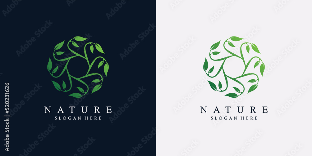 Wall mural Green leaf nature logo design template with creative unique concept