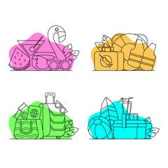 Set of summer travel and vacation illustration. Vector illustration