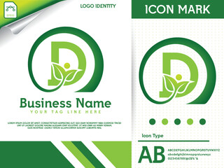 Natural letter d with leaf colorful logo template