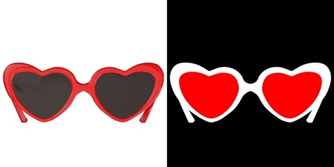 3D rendering illustration of heart shaped sunglasses