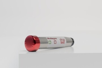 monkeypox virus. test tube with a blood sample. virus test. test tube on a white background. 3d render. 3d illustration