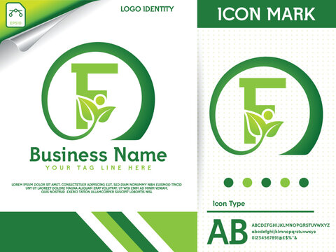 Natural letter f with leaf colorful logo template