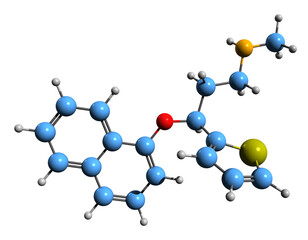  3D image of Duloxetine skeletal formula - molecular chemical structure of Serotonin–norepinephrine reuptake inhibitor isolated on white background
