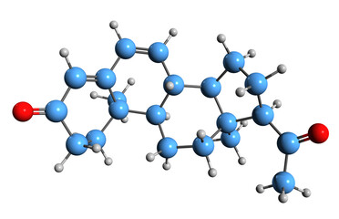  3D image of Dydrogesterone skeletal formula - molecular chemical structure of Isopregnenone isolated on white background