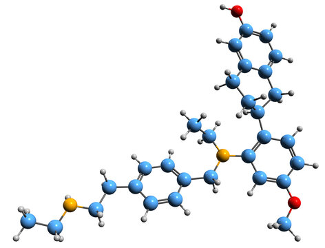 3D image of Elacestrant skeletal formula - molecular chemical structure of  combined SERM and SERD isolated on white background