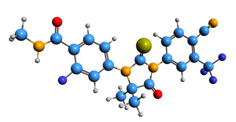  3D image of Enzalutamide skeletal formula - molecular chemical structure of Nonsteroidal antiandrogen isolated on white background
