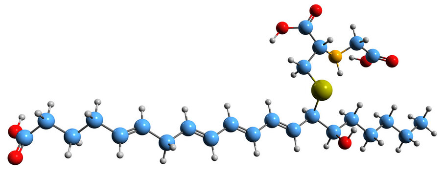 3D image of Eoxin D4 skeletal formula - molecular chemical structure of leukotriene D4 isolated on white background
