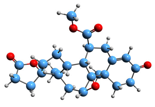 3D image of Eplerenone skeletal formula - molecular chemical structure of aldosterone antagonist isolated on white background
