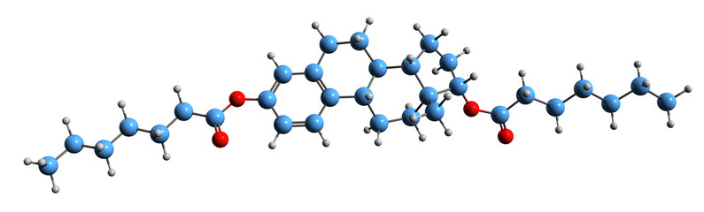 3D image of Estradiol dienantate skeletal formula - molecular chemical structure of long-acting estrogen medication isolated on white background
