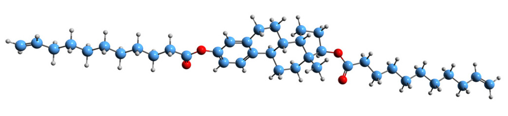 3D image of Estradiol diundecylenate skeletal formula - molecular chemical structure of Estrosteron isolated on white background - obrazy, fototapety, plakaty